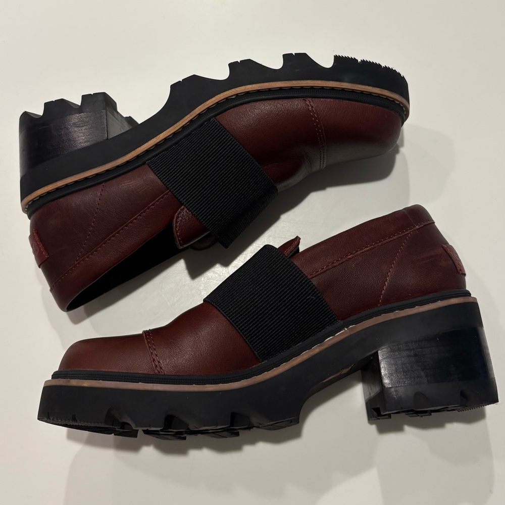 Sorel Chunky Strap Ankle Loafers in Burgundy and Black